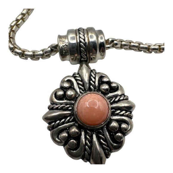 Vintage Sterling Silver Necklace Coral Pendant By Espo Signed Joseph Esposito - Picture 1 of 6